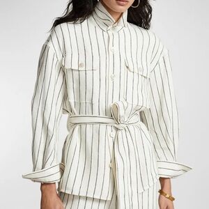 Polo Ralph Lauren Belted Striped Linen Utility Shirt